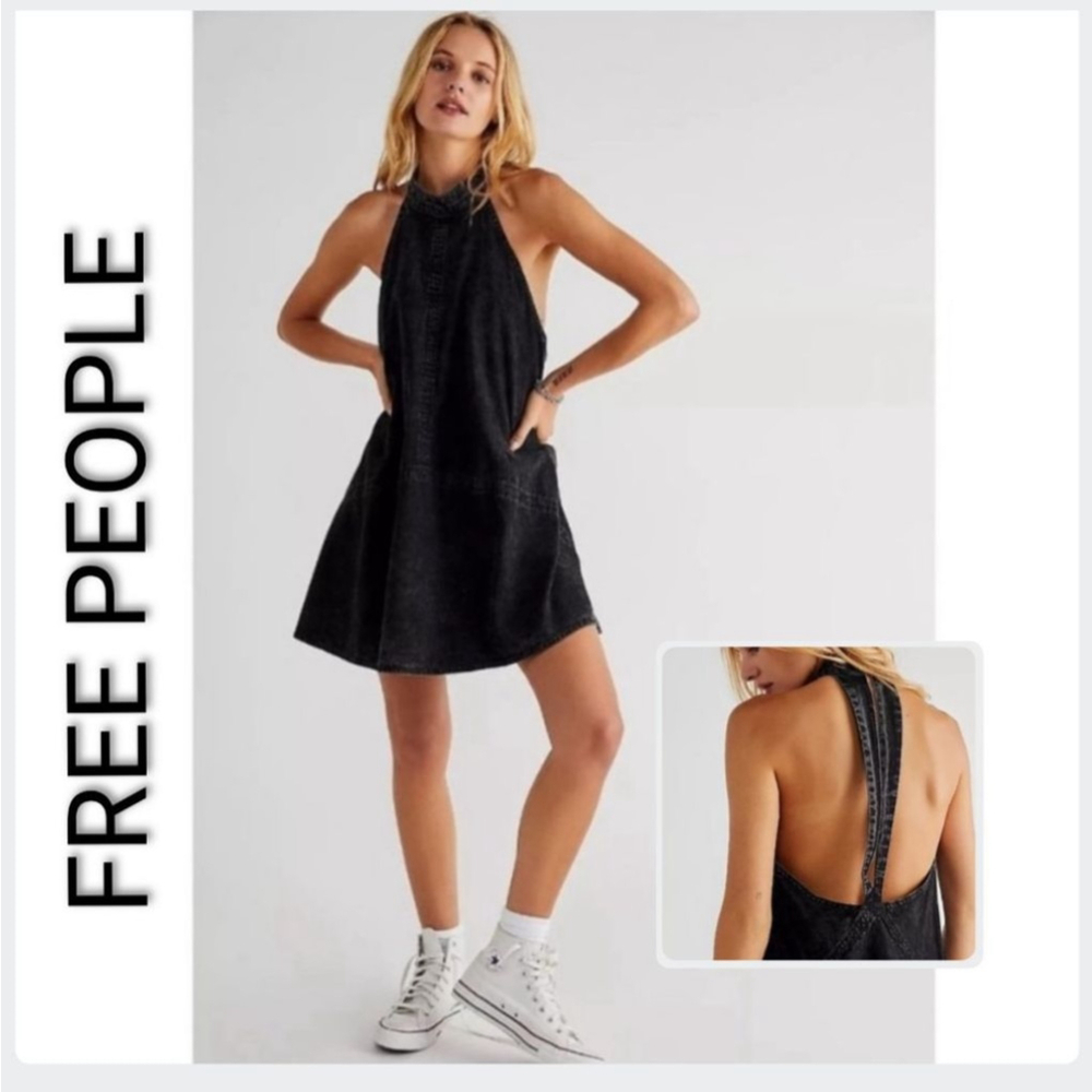 Free People Black Halter Mini Dress